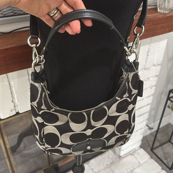 Coach Kristin Signature Logo Bag Black Gray Shoulder & Crossbody Sateen Leather - Picture 6 of 14